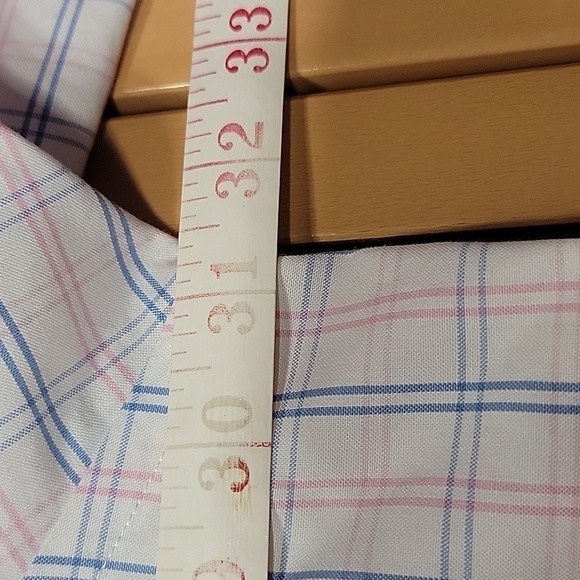Paul Fredrick Size 20 White Short Sleeve Buttondown with Blue & Pink Plaid - Picture 4 of 9